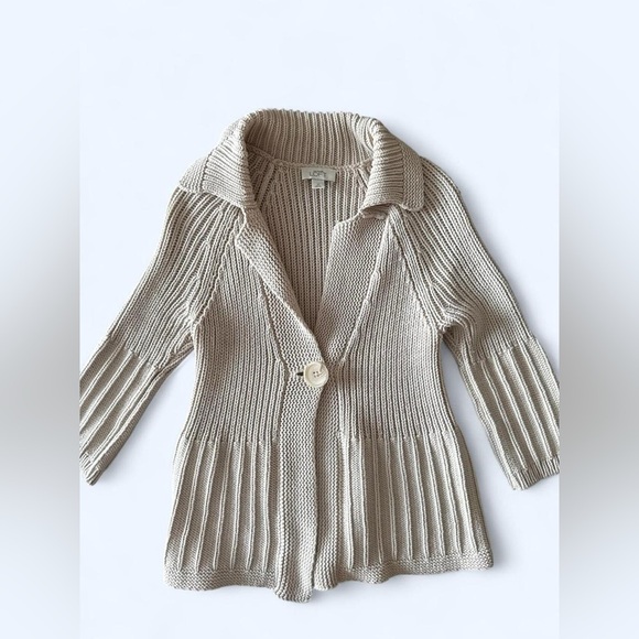 LOFT Cream Cardigan Sweater with Ribbed Knit - Picture 1 of 3